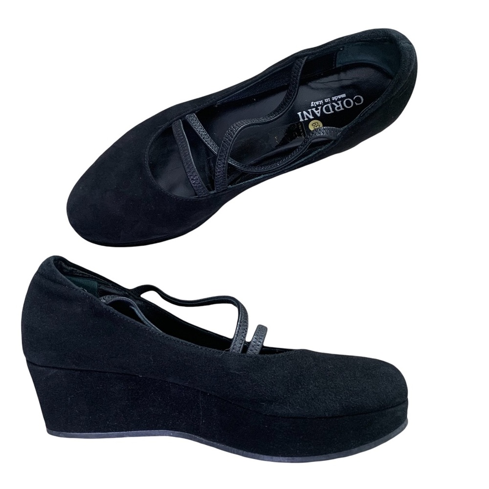 Cordani  Italian Black Suede Leather Pump Wedge Mary Jane Style Size 39